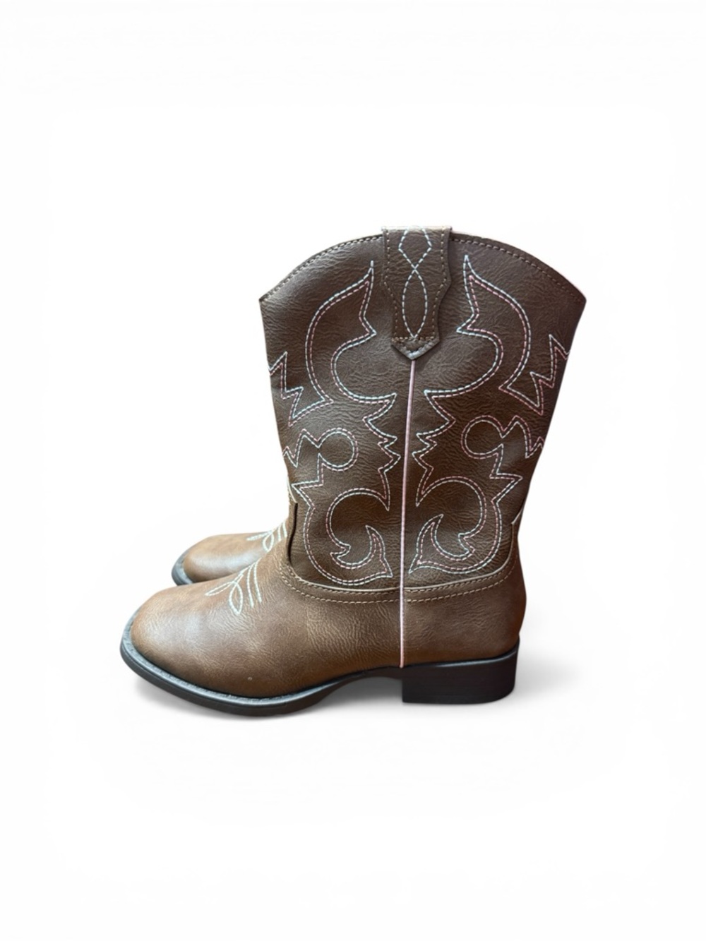 wonder nation Brown Kids Cowboy Boots with pink trim